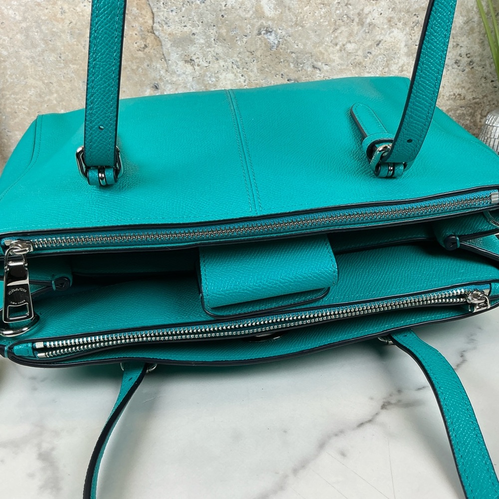Coach Turnlock Carryall 29 Aqua Blue Teal Leather Shoulder Crossbody Satchel Bag - Picture 10 of 15